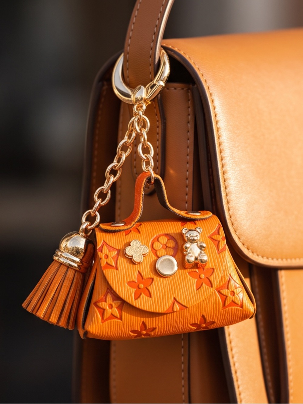 Luxury Orange Mini Bag Keychain - Designer-Inspired Accent - Picture 3 of 7